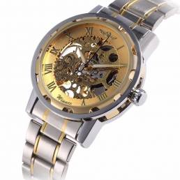 Classic Viento de la mano Mecánico Reloj Golden Caso Classic Romen Esqueleto de los hombres Wartch