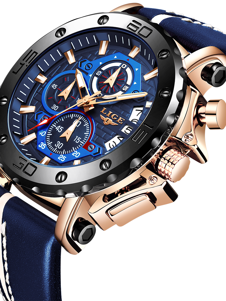 LIGE 9996 Fashion Men Luminous Pantalla Reloj 30m Impermeable Reloj de cuarzo