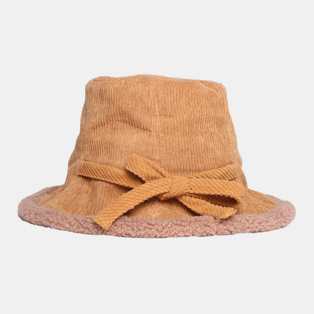 Mujer Pana Cachemira Cálido Casual Moda Bowknot Travel Sombrero Bucket Sombrero