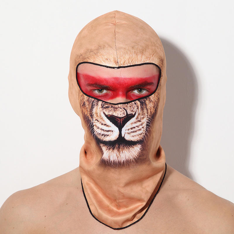 Pasamontañas con estampado 3D Animal a prueba de viento Absorbe el sudor Montar Mascara al aire libre Cuello Protector f