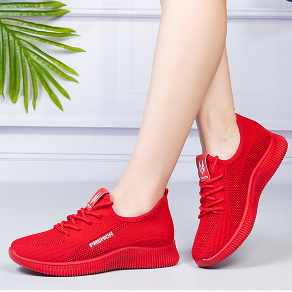 Zapatos deportivos casuales ligeros con cordones transpirables para mujer