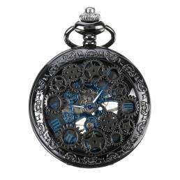 DEFFRUN Elegante aguja azul de acero completo Mecánico reloj de bolsillo