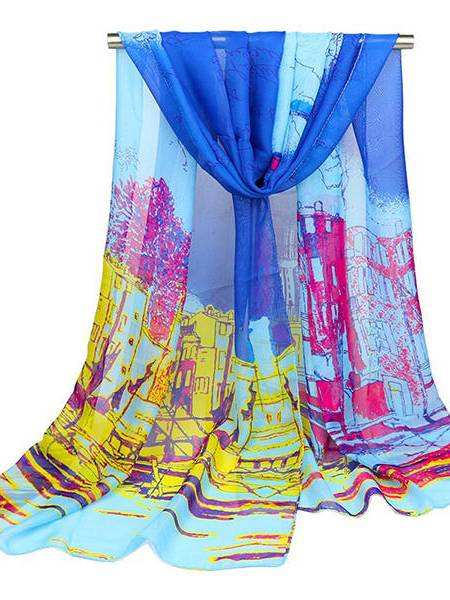 Georgette de seda de mujer Soft bufanda mantón de alta calidad Oil bufanda de impresión de pintura larga