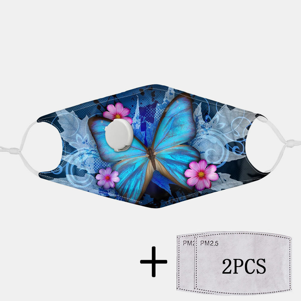 Respiración con estampado de mariposa Mascara PM2.5 Junta de filtro A prueba de polvo No desechable Mascara