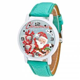 Moda Navidad Papá Noel con patrón de regalo Reloj lindo Correa de cuero Hombres Mujeres Reloj de cuarzo