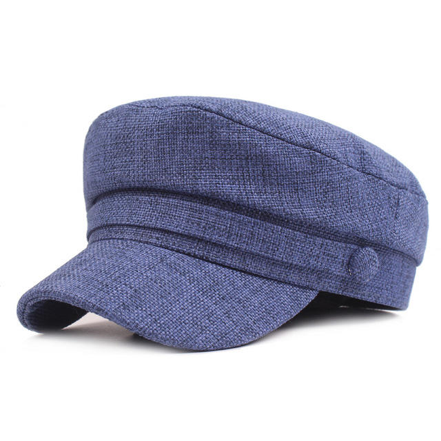 Gorra de algodón y azul marino Señoras simples planas Sombrero Literary Youth Retro militar Gorra