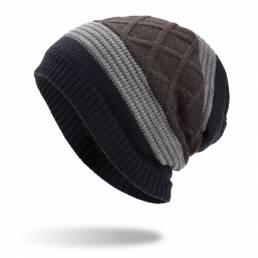 Tela escocesa de raya de invierno Plus Orejeras de terciopelo de punto Sombrero Capas de gorra de doble capa Slouch