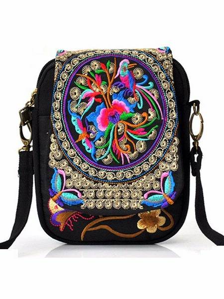 Woman National Floral Canvas 5.5 Inches Phone Bag