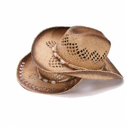 Unisex Summer Straw Cowboy Shells Malla transpirable Sombrero Elegante Lady Wide Brim Panama Sombrero Sunbonnet Playa Go