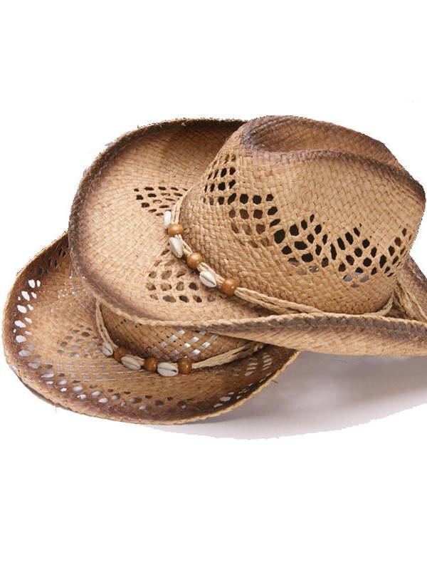 Unisex Summer Straw Cowboy Shells Malla transpirable Sombrero Elegante Lady Wide Brim Panama Sombrero Sunbonnet Playa Go