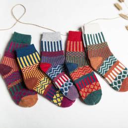 Mezcla de lana a rayas para mujer calcetines multicolor Diseño Calcetín grueso de tubo informal cálido