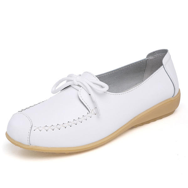 Color puro con cordones Soft suela plana informal zapatos planos del dedo del pie