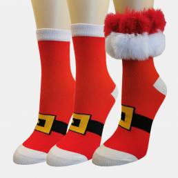 Mujer Algodón Festive Christmas Patrón Plus Lana Keep Warm Winter Tube calcetines Medias