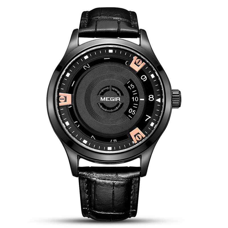 MEGIR 1067G Reloj de pulsera de estilo casual con calendario para hombre Piel Genuina Banda Reloj de cuarzo