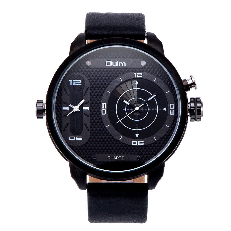 OULM 3221B Dual Time Zone Big Dial Creative Watch Unique Diseño Relojes de cuarzo para hombre