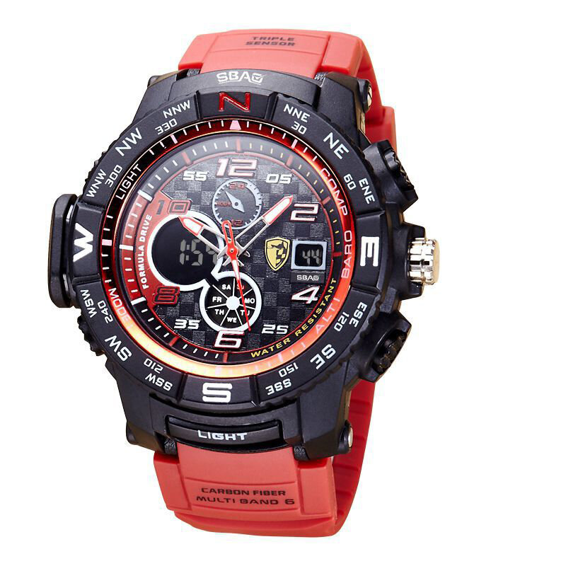 SBAO S8006 Luminous Pantalla Fashion Sport Style 12 / 24hours Impermeable Men Dual Pantalla Digital Watch