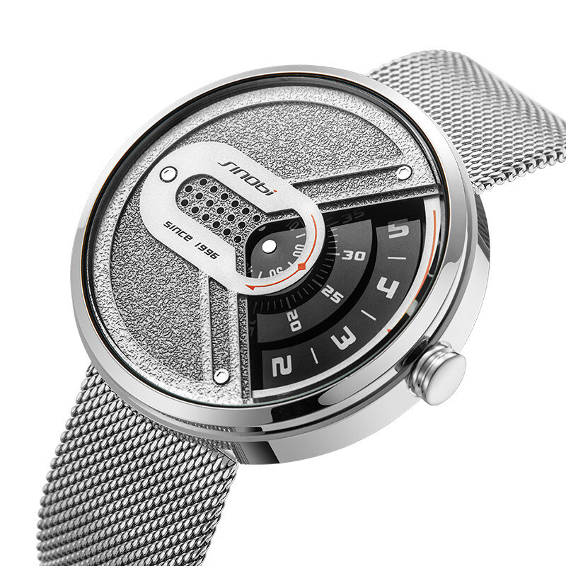 SINOBI 9831 Reloj de moda para hombre Dial creativo 3ATM Impermeable Reloj de cuarzo con correa de malla metálica