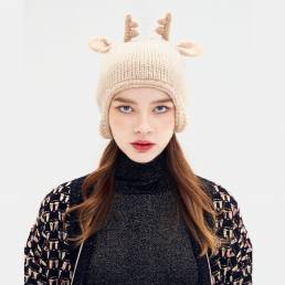Mujeres Cute Sweet Antlers Patrón Personalidad de la moda de punto cálido Sombrero Beanie