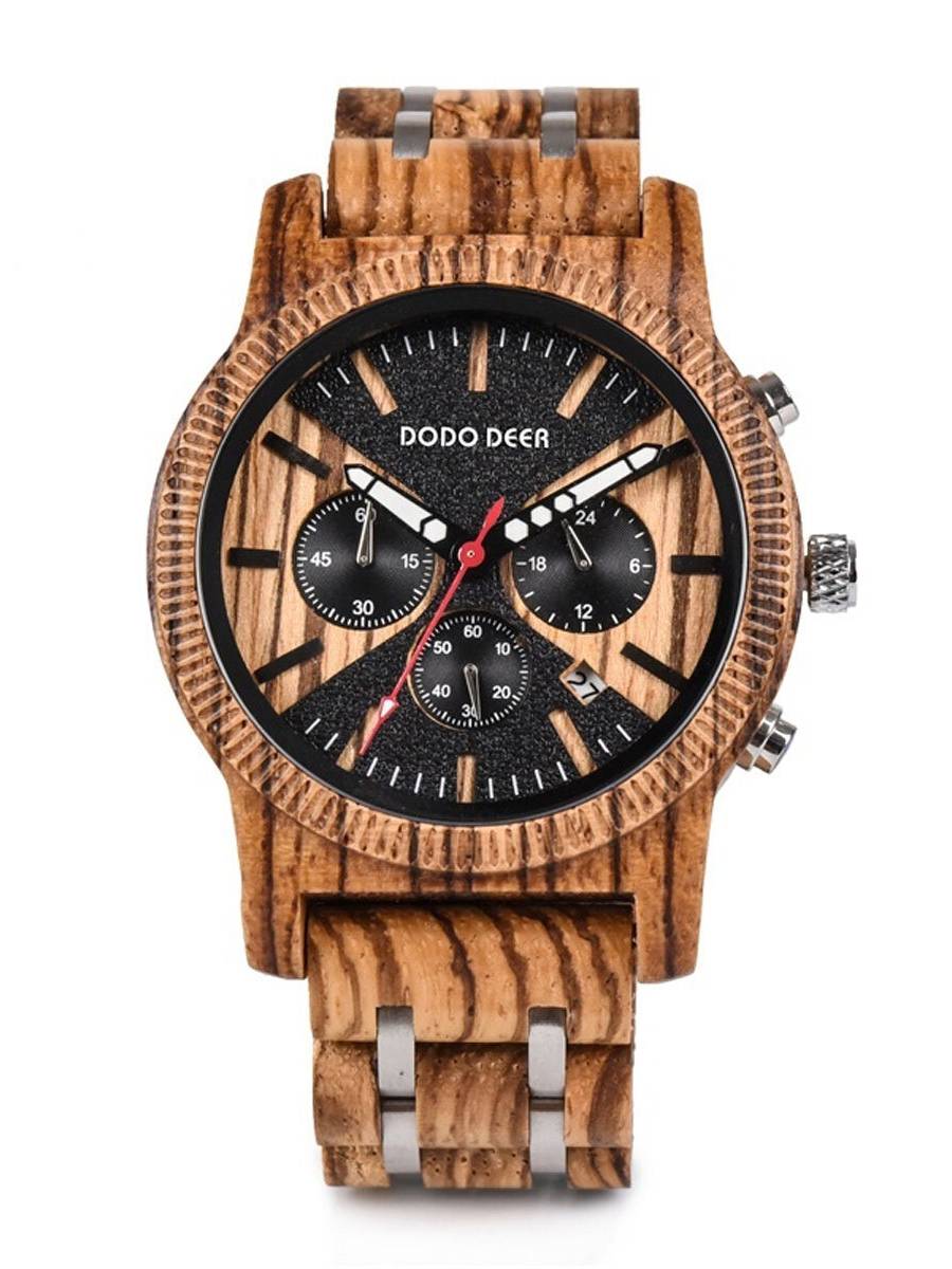 DODO DEER C08 Fecha de la moda Pantalla Cronómetro Calendario Reloj de cuarzo para hombres de madera
