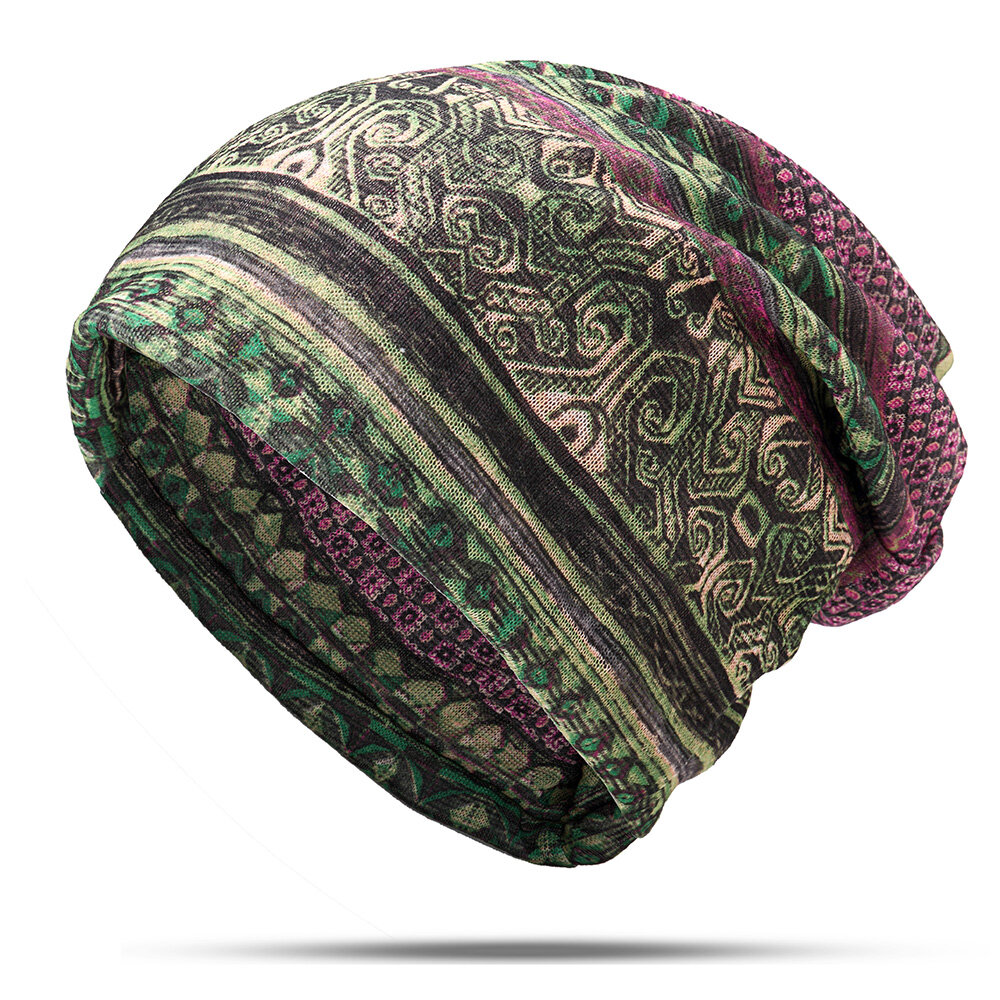 Gorro multifuncional de tela escocesa étnica de algodón para mujer Sombrero Bufanda vendimia Buenas gorras elásticas de