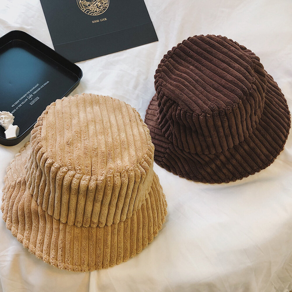 Rayas de pana unisex Patrón Color sólido cálido Oreja Protección par Sombrero Cubo Sombrero