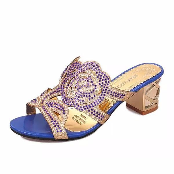 Respirable de verano Playa Sandalias Rhinestone Chic Shoes Slip On Platform Sandalias