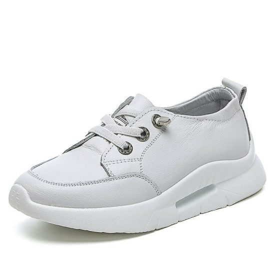 Zapatillas de deporte casuales de plataforma blanca clásica de cuero para mujer