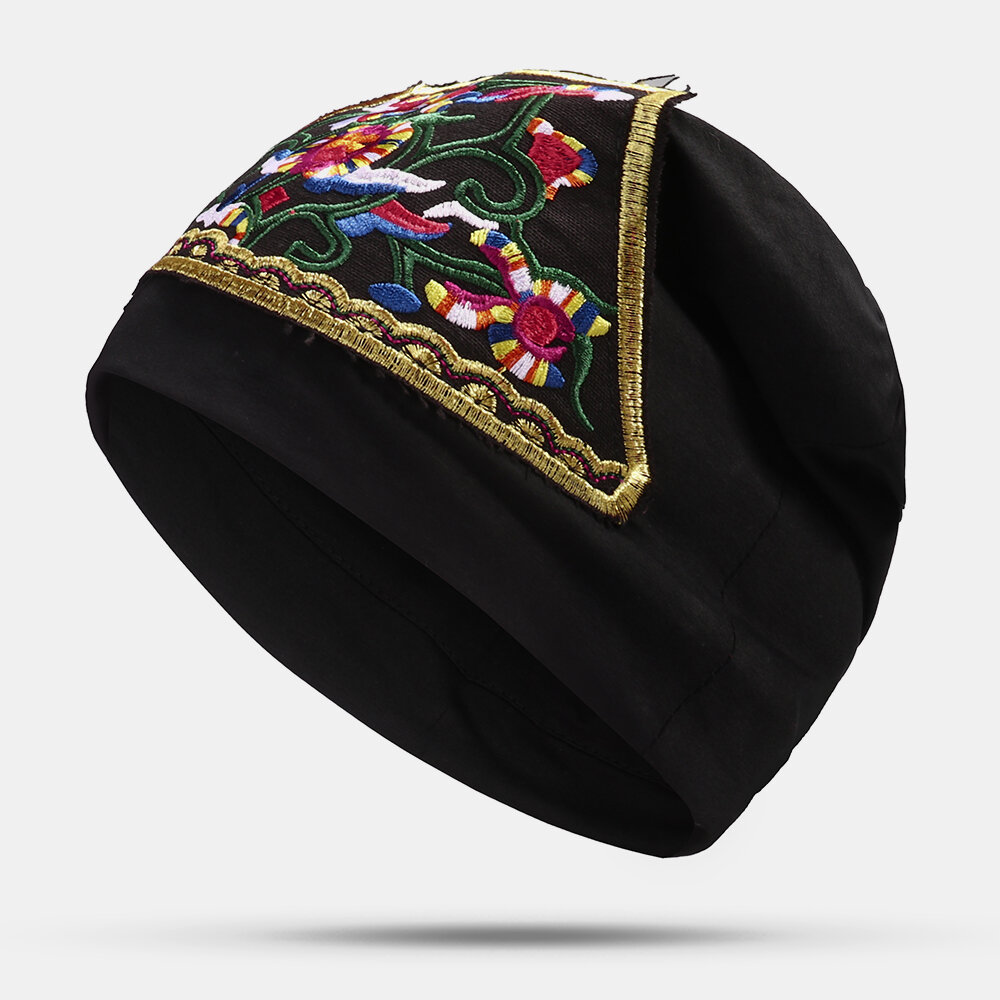 Gorro bordado floral étnico de algodón para mujer Sombrero Gorra de turbante transpirable elástico