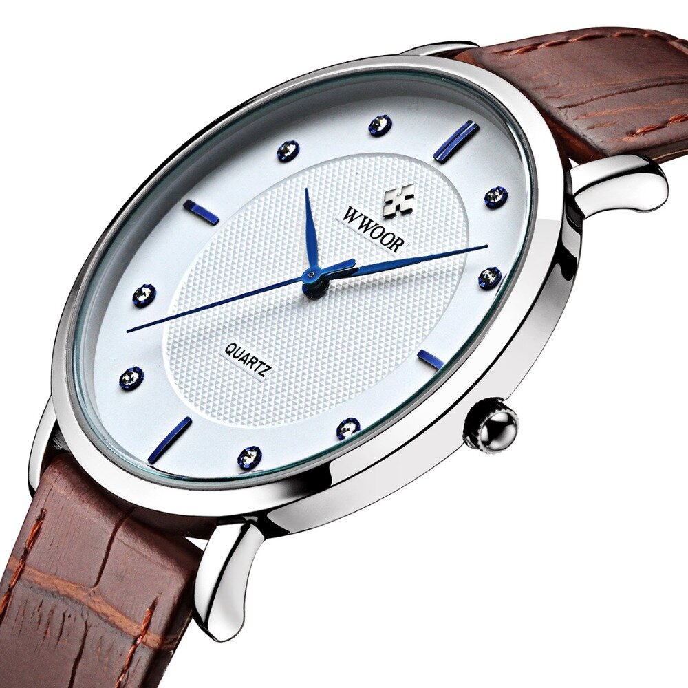 WWOOR 8011 Reloj de pulsera de hombre de estilo casual ultra delgado Reloj de cuero Banda Relojes de cuarzo