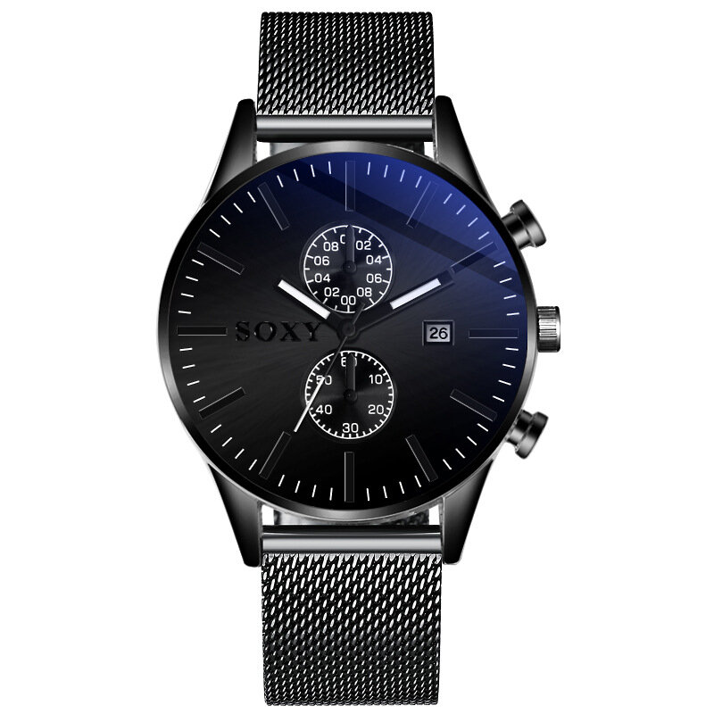 SOXY 0163 Malla de acero Dial decorativo Reloj de pulsera para hombre Estilo empresarial Relojes de cuarzo