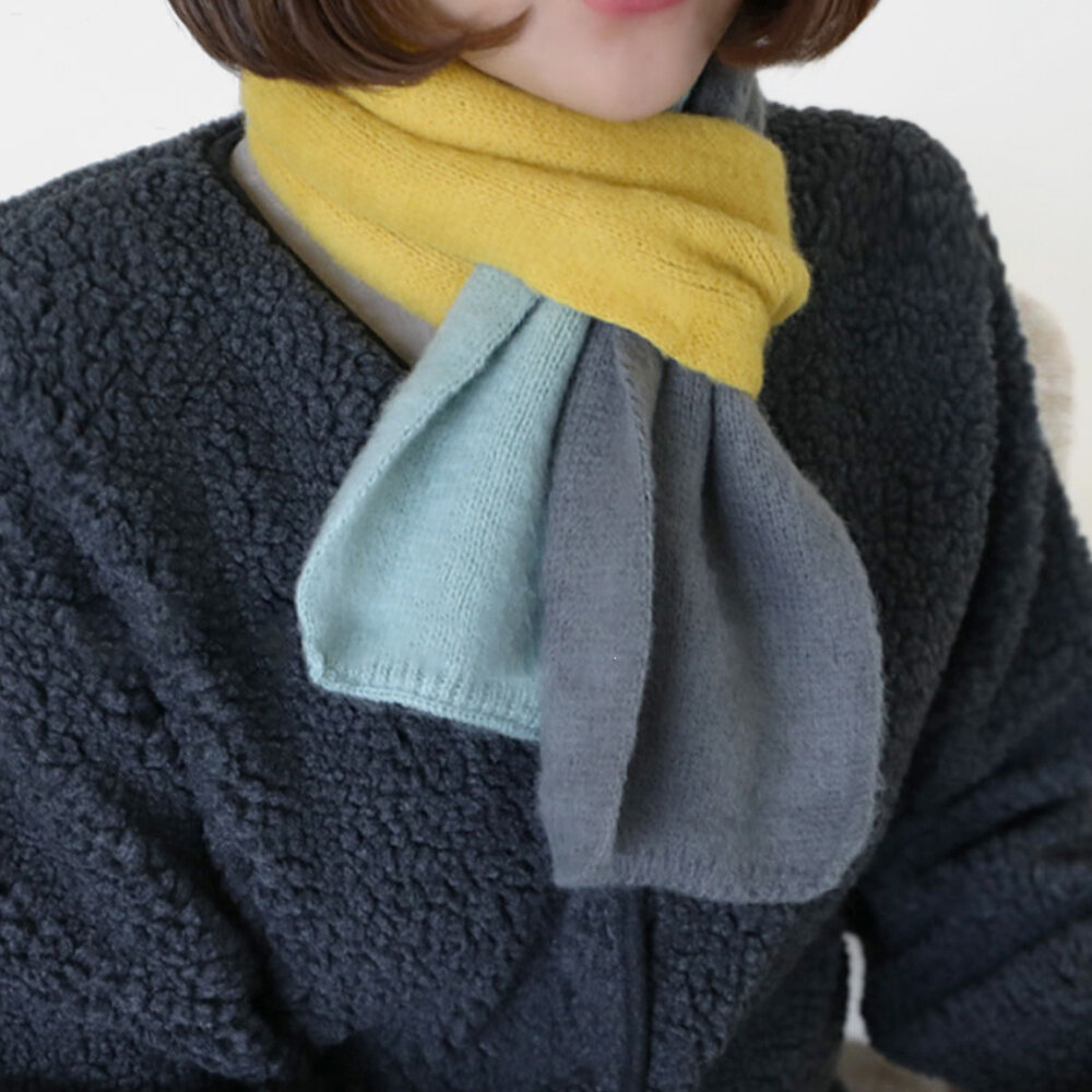 Bufanda pequeña cálida de invierno de color de contraste de lana para mujer