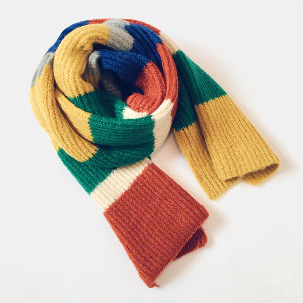 Bufanda cálida gruesa informal estilo universitario de color arcoíris de lana para mujer