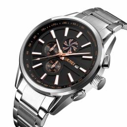SKMEI 9175 Reloj multifuncional para hombres de estilo empresarial Reloj de acero Banda Reloj de cuarzo