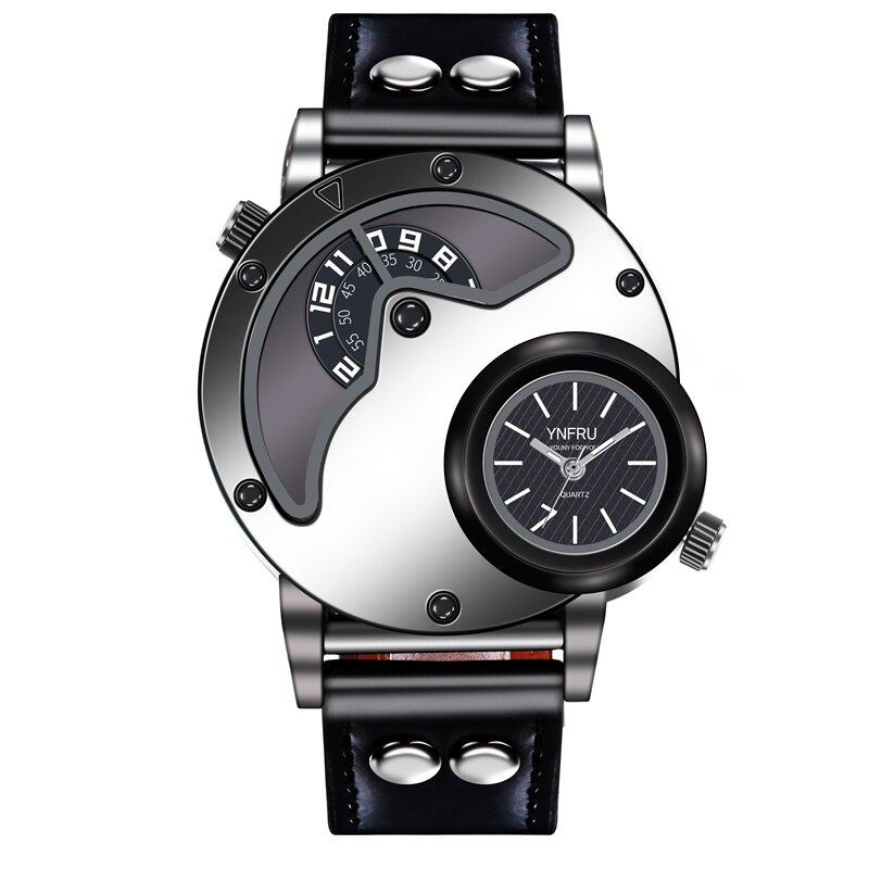 Reloj creativo de los hombres de moda de YNFRU Dual Pantalla Reloj Reloj de cuarzo de la correa de cuero