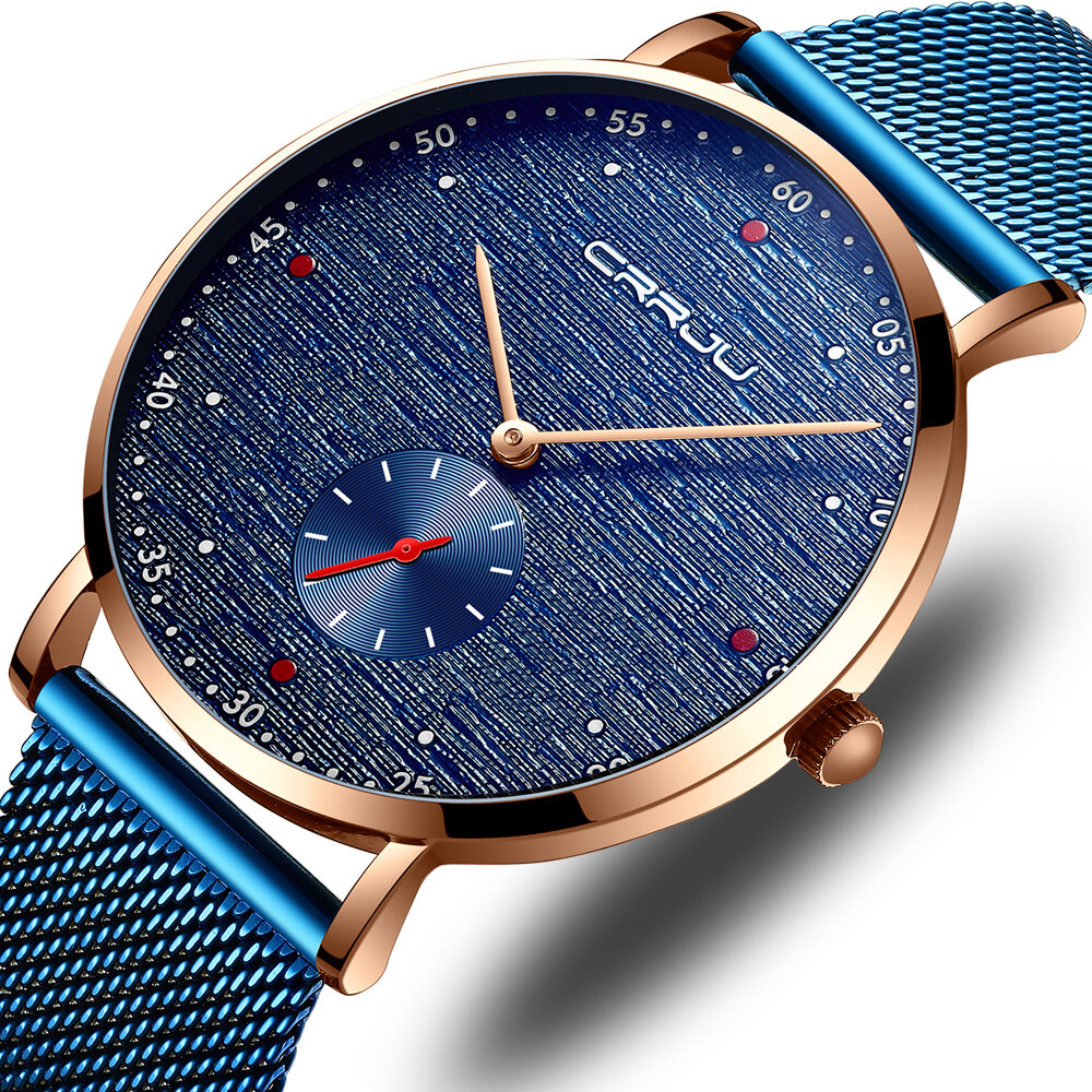 CRRJU 2163 Fashion Red Dot Diseño Reloj de cuarzo para hombre de segundo dial independiente de acero completo