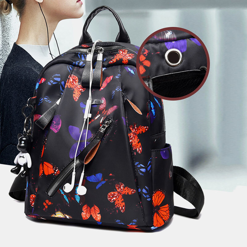 Mujer Impermeable Multi-carry Butterfly Patrón Casual al aire libre Mochila