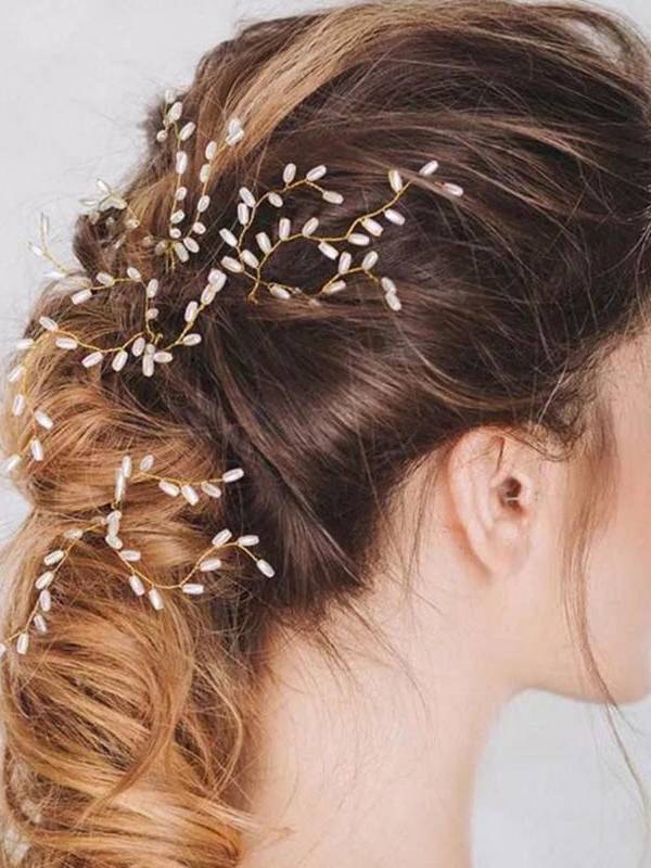 Accesorios para el pelo hechos a mano de la horquilla de la novia de la perla de Hairclip plateado oro para Mujer