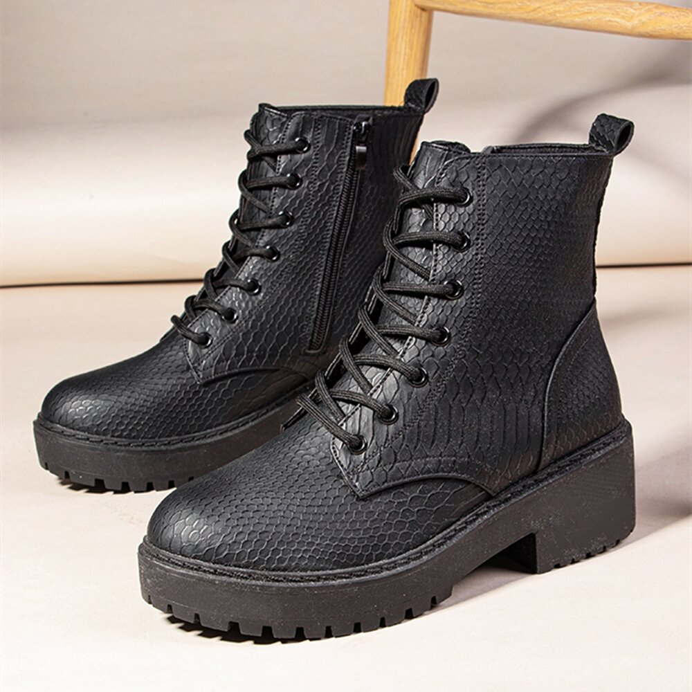 Mujer usable Serpentine Lace Up Chunky Heel Combat Botas