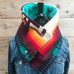 Bufanda estampada geométrica de rayas gruesas de color de contraste de todo fósforo para mujer Elegante ajustable Cuello