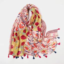 Mujer Algodón Color Flor Patrón Bufanda Bohemia Borla larga Parasol de doble uso Mantón cálido