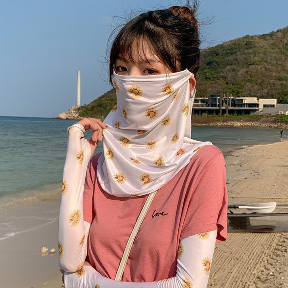 Protector solar para mujer al aire libre UV Protección Manga de seda de hielo Brazo Protector Cubierta Cara Oreja Velo c