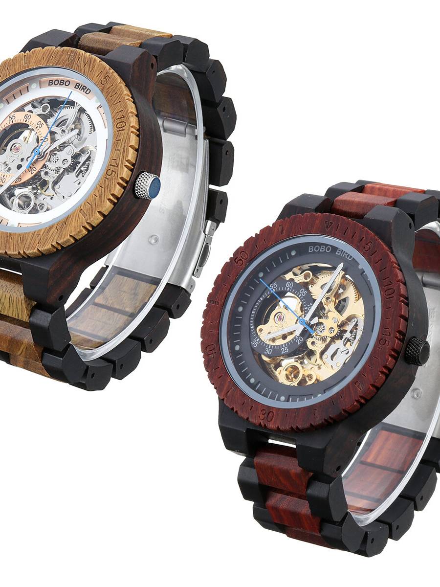 BOBO BIRD R05 Relojes de pulsera de mano luminosos de madera para hombre Mecánico Reloj