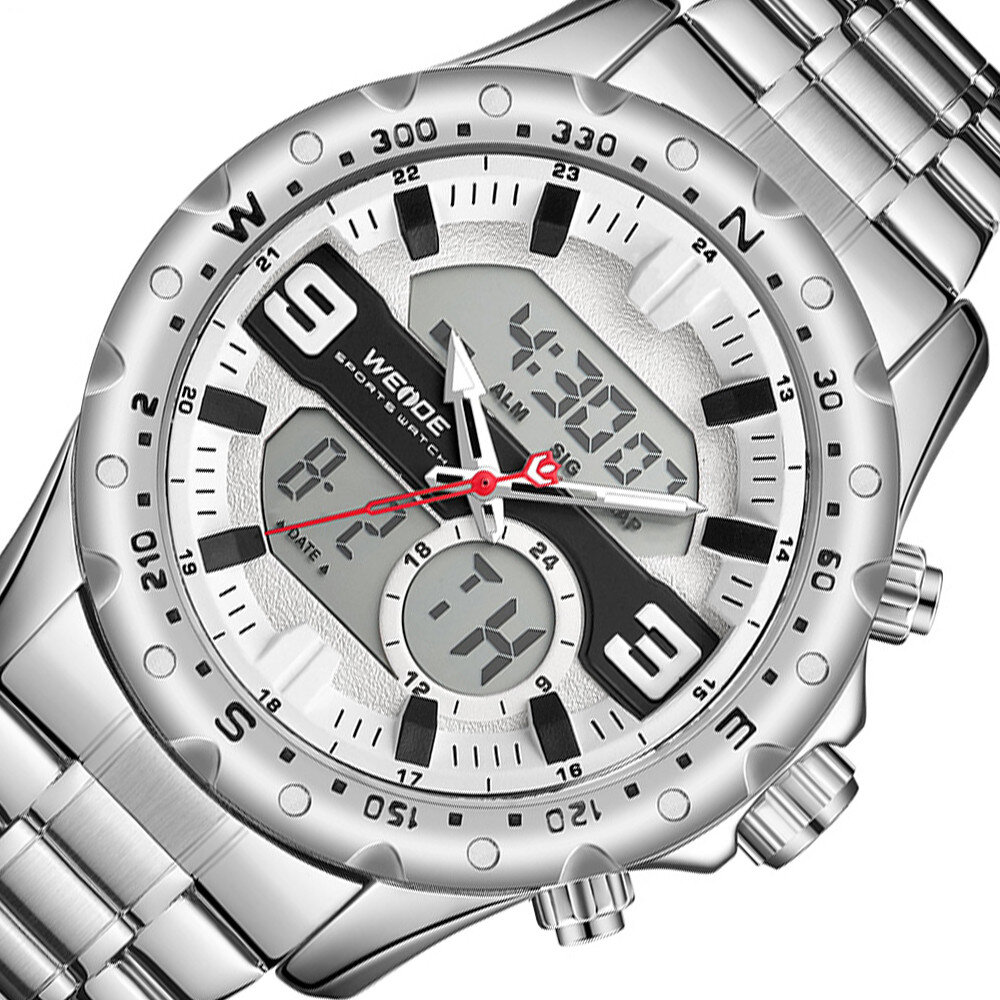 WEIDE WH8502 Business Style Dual Pantalla Reloj LCD Cronógrafo digital 3ATM Impermeable Reloj para hombre