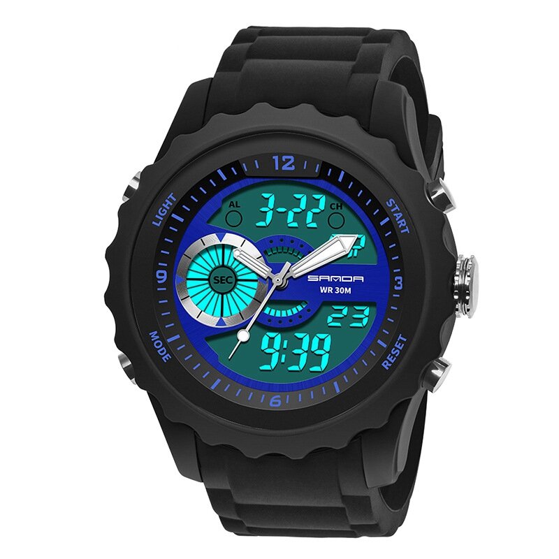 SANDA 769 Reloj deportivo para hombre Fecha luminosa Semana Pantalla Hora dual Impermeable al aire libre Reloj digital