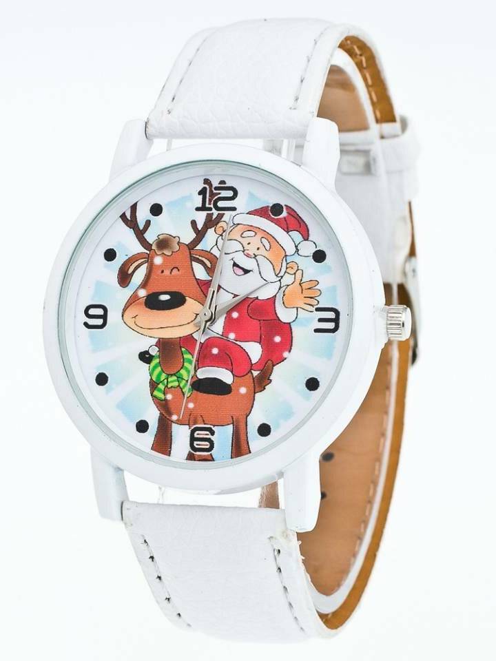 Moda Navidad Papá Noel Patrón Reloj lindo Correa de cuero Hombres Mujer Reloj de cuarzo