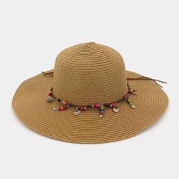 Vacaciones de protección solar para mujeres Playa Sun Sombrero Plegable con estilo Wild Brim Trinket Chain Decoration St