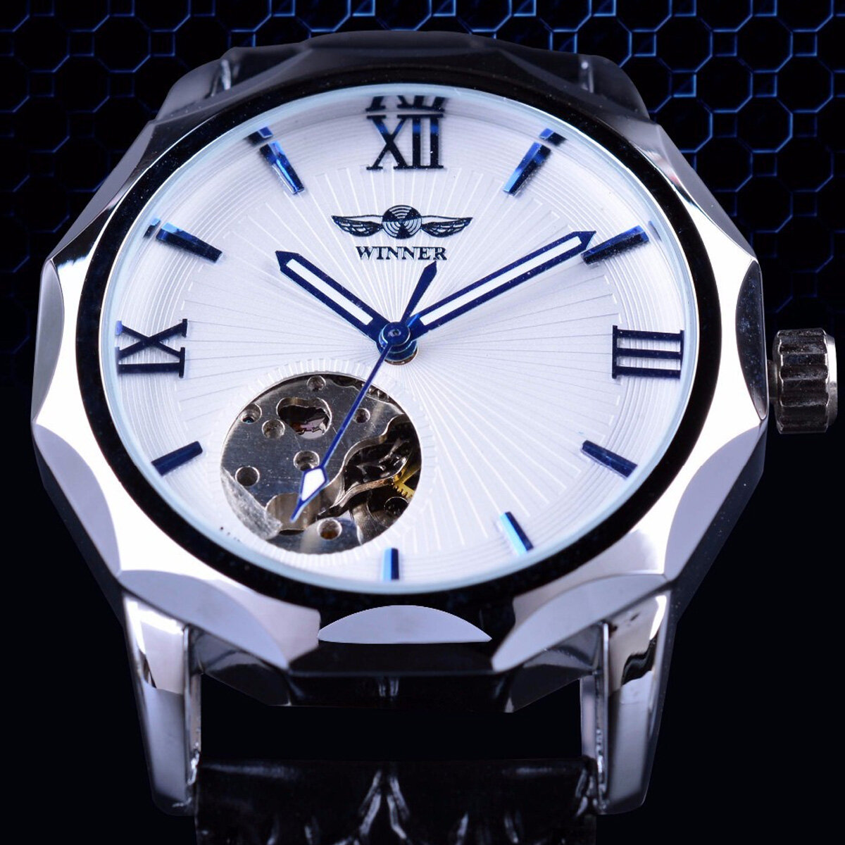 S964 Big Dial Retro Style Automatic Mecánico Reloj Luminous Hands Reloj de acero completo para hombre con Caja