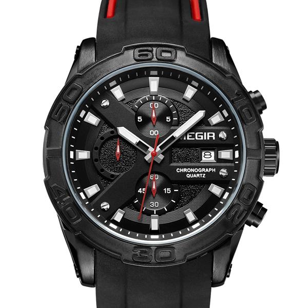 Reloj de pulsera MEGIR 2055 Sport Watch Men Cuarzo Chronograph Black Masculino