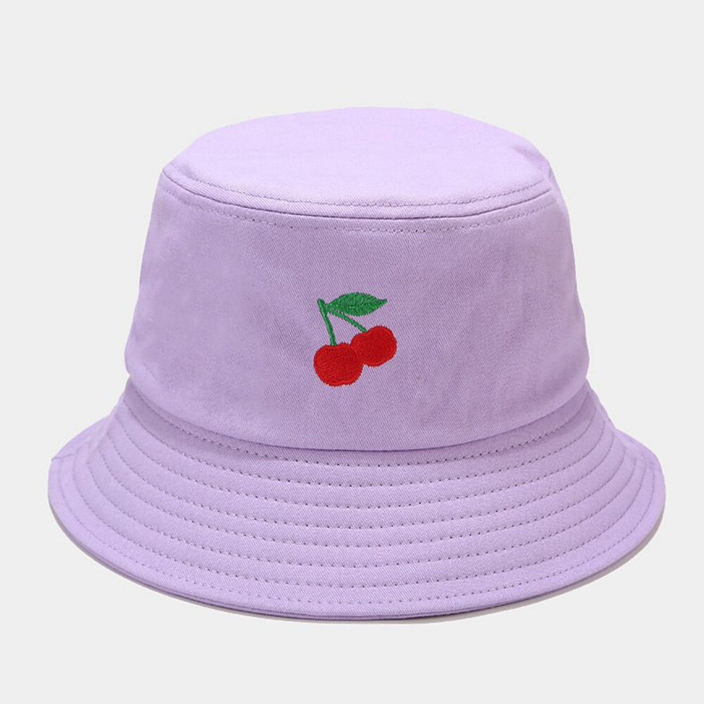 Mujeres Verano UV Protección Fruta Patrón Bordado Casual Lindo Visor Sol Sombrero Cubo Sombrero