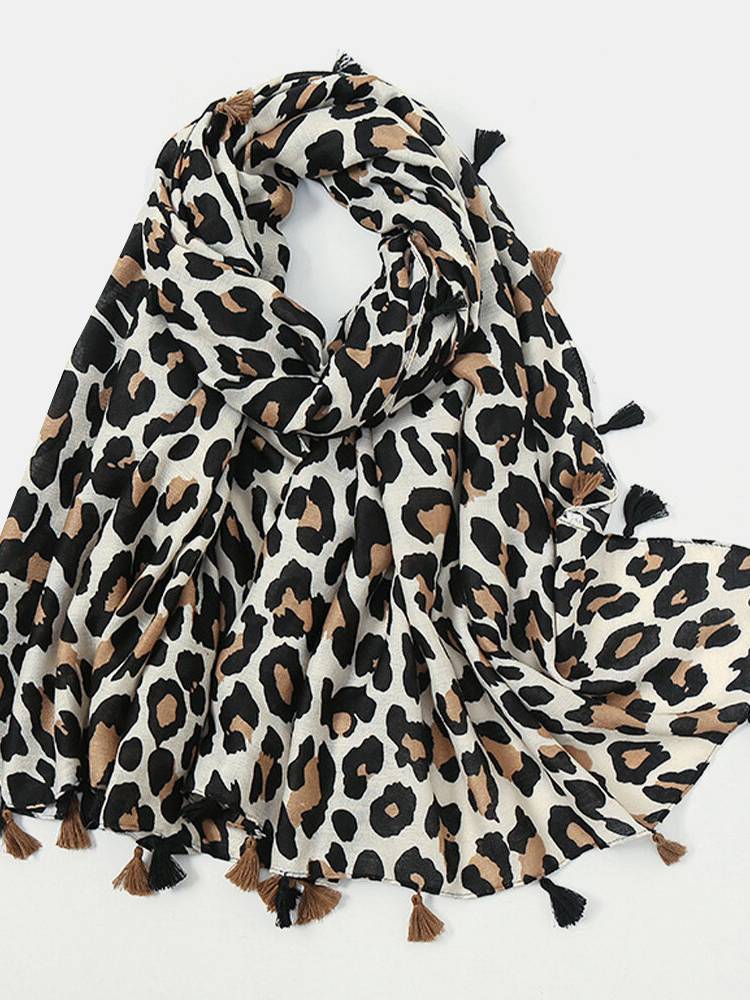 Bufanda cálida de leopardo de algodón para mujer
